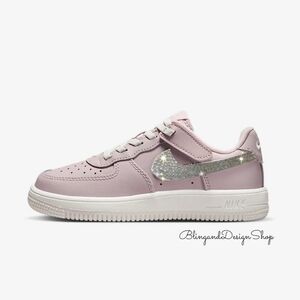 Girls Nike Force 1 Low Easy On Bling Sneakers Shoes Customized For Kids